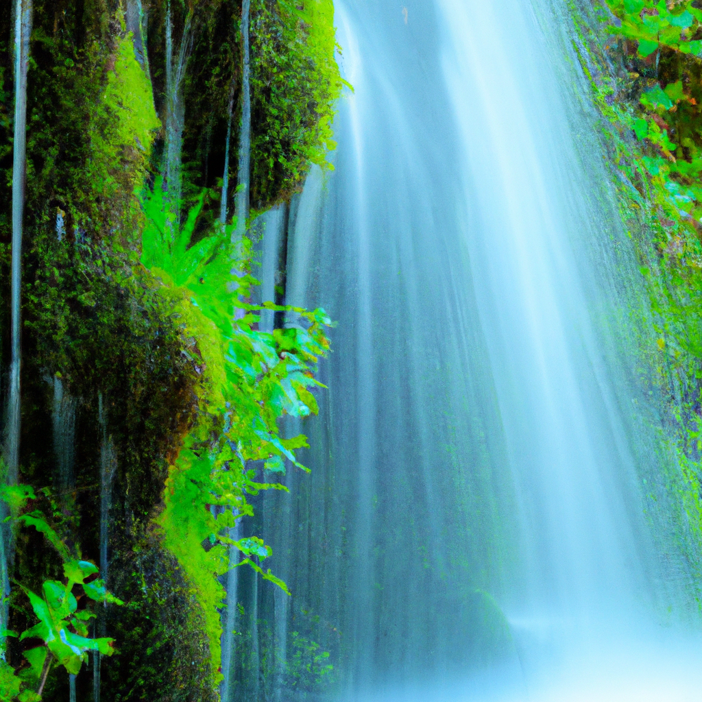 An image that showcases a vibrant, crystal-clear waterfall cascading over lush green vegetation, emphasizing the absence of bubbles or foam, debunking the myth that sulphates are necessary for effective skincare