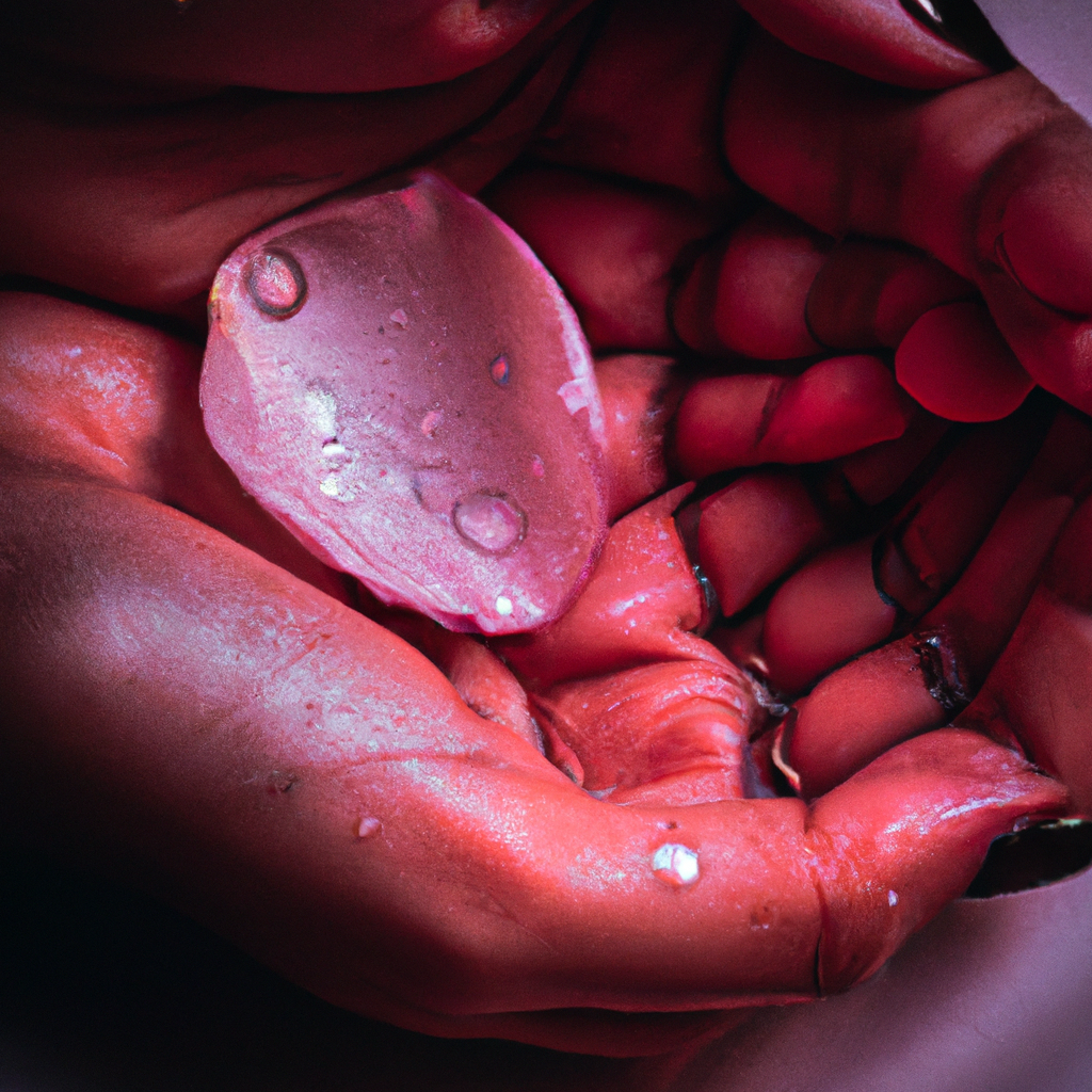 An image showcasing a dew-kissed, luminous rose petal delicately cradled in cupped hands, glistening with moisture, reflecting the ethereal glow of flawless, hydrated skin